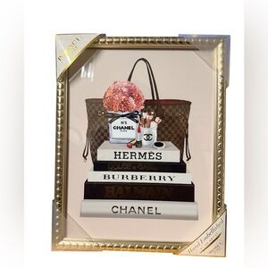 Instinct style Luxury Fashion Books stack, flowers and Bag Wall Art